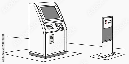 Foto Illustration of automated teller machine and ticket kiosk terminal with self ser