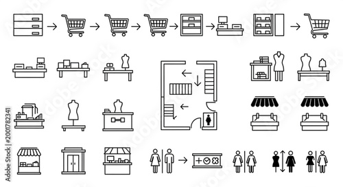 Retail Store Layout and Customer Flow Icons.