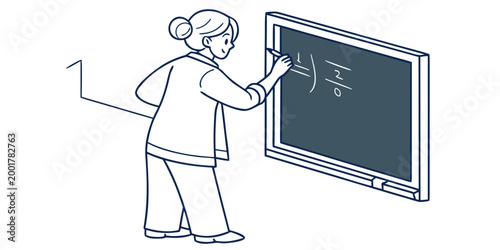 A woman teacher writing a math equation on a chalkboard with mathematics chalkboard education classroom equation calculation teaching academic educator university professor knowledge