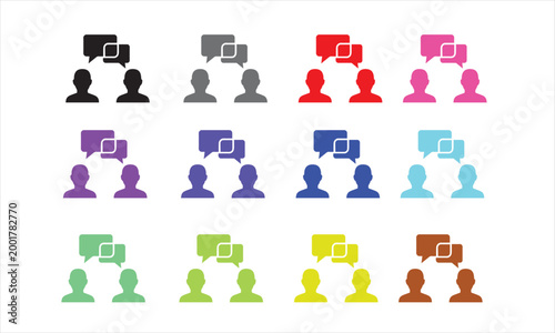 Diverse communication icons people connecting through dialogue and collaboration in various colors