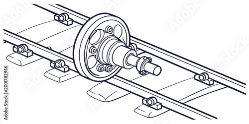Tableau sur toile Train carriage wheel and axle on railway tracks with transport locomotive mechan