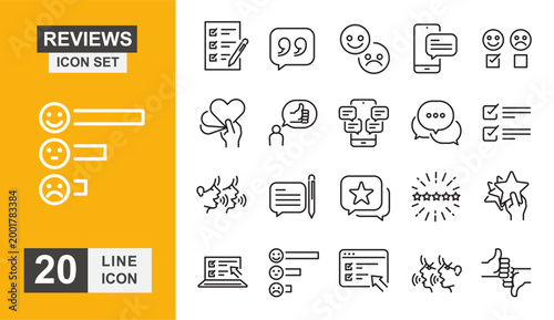 Reviews line icon set. Rating, feedback, customer, user, testimonial and more line icon.
