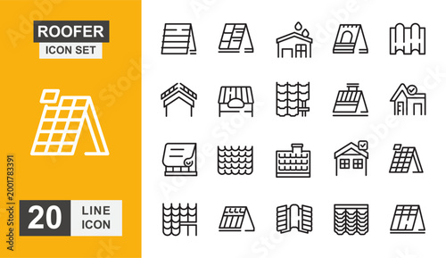 Roofer line icon set. Construction, contractor, repair, maintenance, installation, building, house and more line icon.