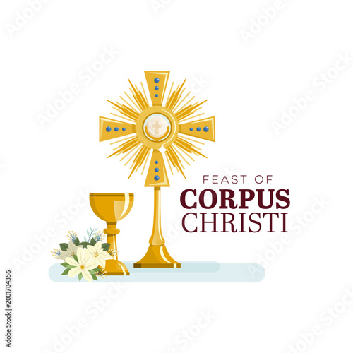 Corpus Christi feast day banner with monstrance bread and chalice