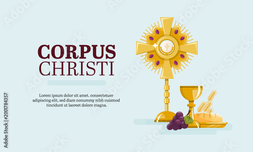 Holy communion bread and wine eucharist banner with Corpus Christi text