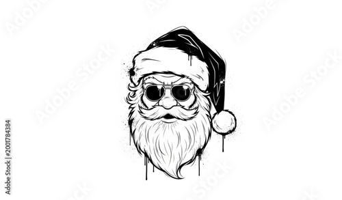 Minimalist Santa Claus graffiti vector in black-and-white spray paint for Christmas and urban designs