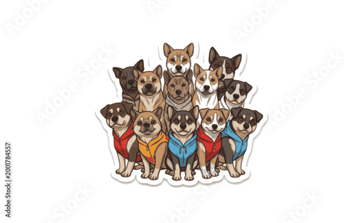 Group of Cute Dogs Sticker. Flat Vector Happy Domestic Pets Illustration for Animal Lovers.