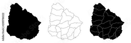 Uruguay country vector map in white background.Uruguay map background with states.Uruguay political map. Outline map. High detailed. Solid simple style. Black and white. Vector editable.