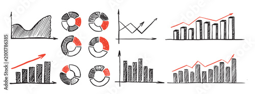 Graphs on white background, Set hand drawn. Vector	
