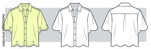 Konstfotografi Women Embroidered Shirt Blouse Fashion Flat Technical Drawing Template Featuring