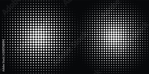White dotted halftone background with black base.