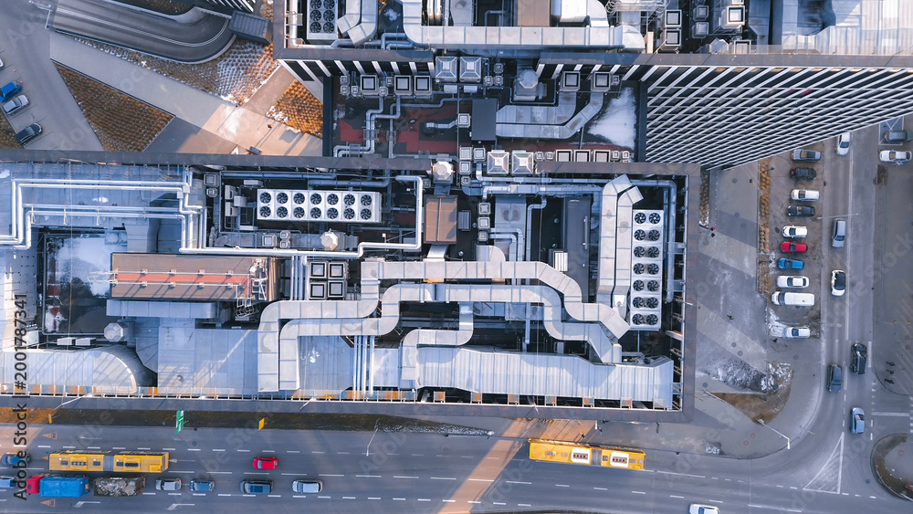 Naklejka premium High-rise building rooftop cooling ventilation units