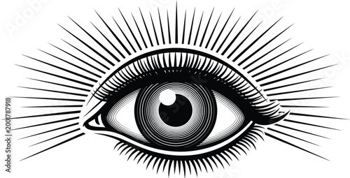 Intricate engraving of a human eye with radiating lines a symbolic and detailed illustration