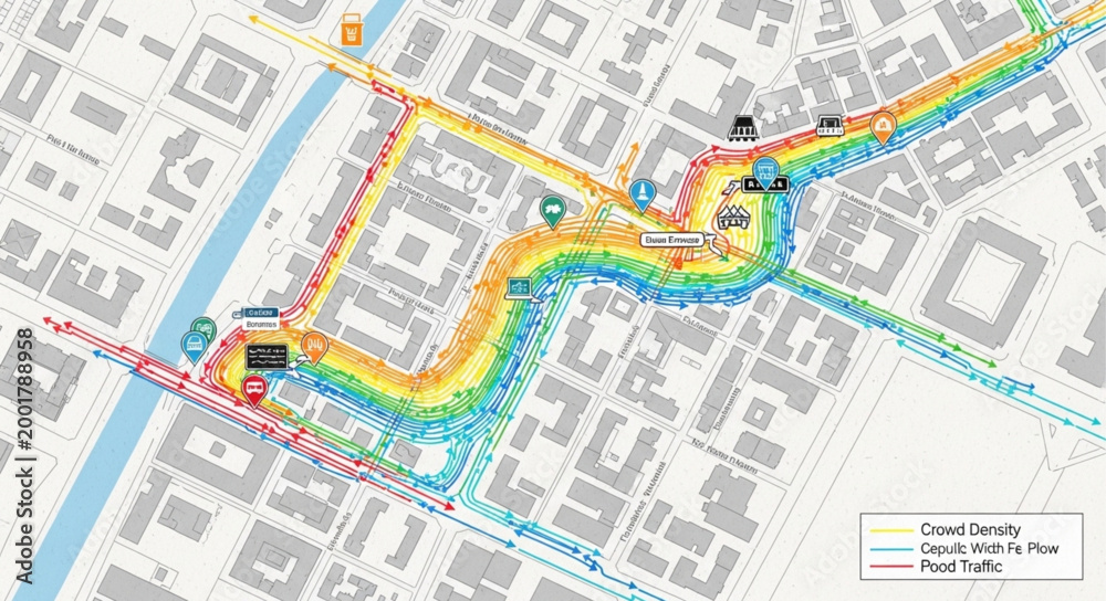 Fototapeta premium City map with traffic flow visualization and data overlay.