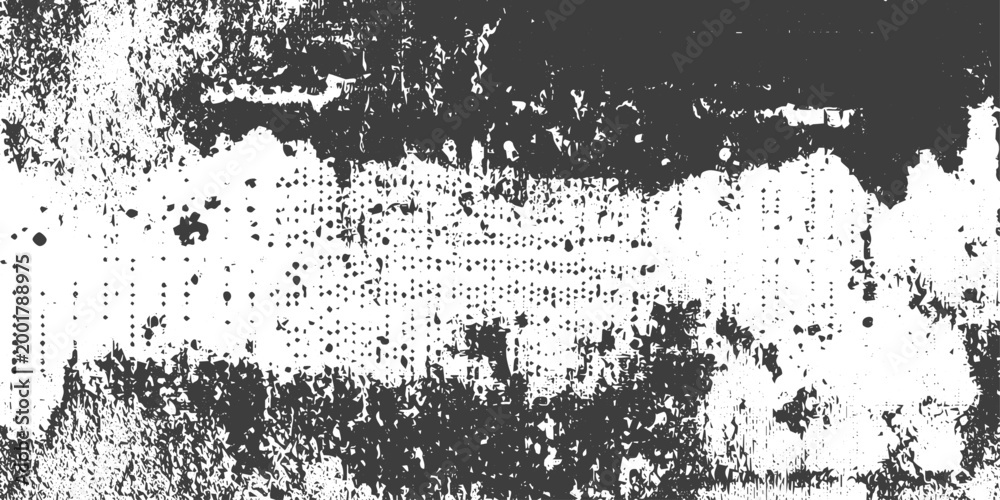 Naklejka premium Abstract Black and White Grunge Texture Background with Distressed Grain and Halftone Overlay Vector Illustration