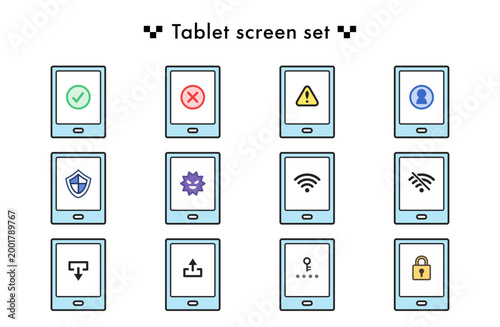 タブレットの画面のイラストセット