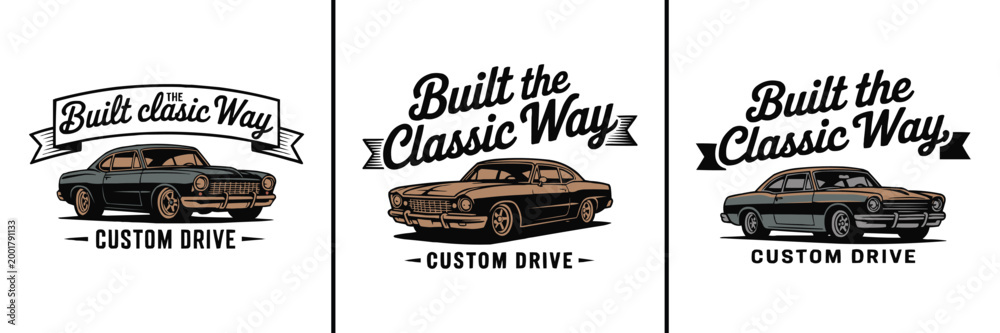 Fototapeta premium Vintage muscle cars in graphic illustration for custom drive and classic way branding