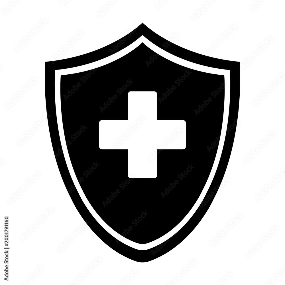 Fototapeta premium Medical shield icon with cross symbol representing emergency healthcare, hospital aid and medical protection