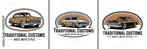 Vintage car emblem logo for traditional custom auto shop built with style