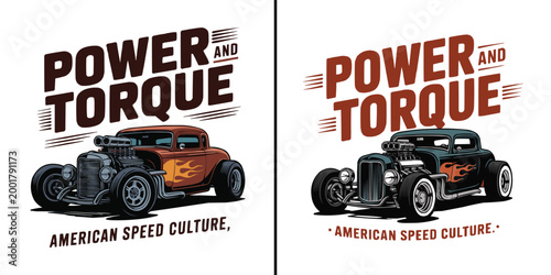 Iconic hot rod coupe illustration representing power and torque for car enthusiasts