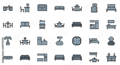 Collection of various office furniture icons.