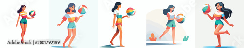 vector woman standing playing beach ball on summer