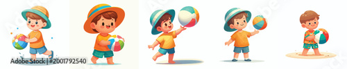 vector little boy standing playing beach ball on summer