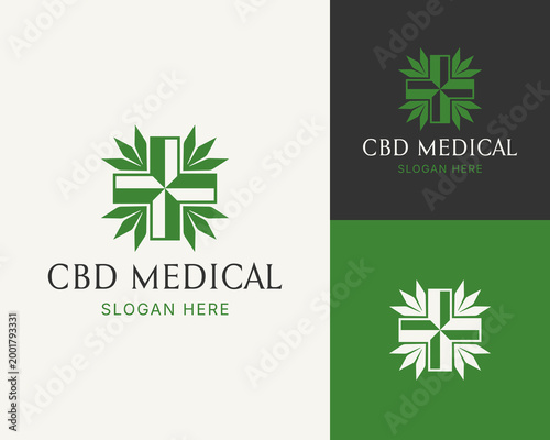 CBD Medical Logo Design With Cannabis Leaf And Medical Cross For Healthcare logo design vector