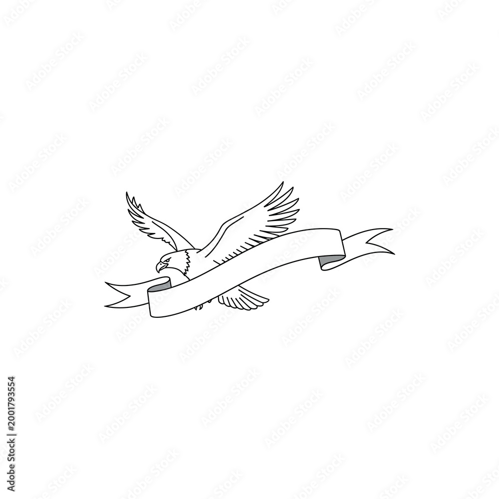 Obraz premium An eagle flies with a banner in its talons outdoors.