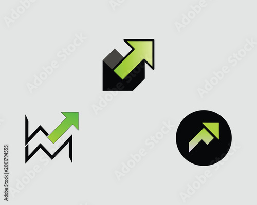 Modern Minimalist Business Logo Set with Green Growth Arrows and Geometric Shapes