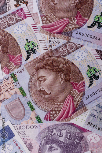 Polish zloty paper money, banknotes for exchange and financial transactions. The Polish zloty