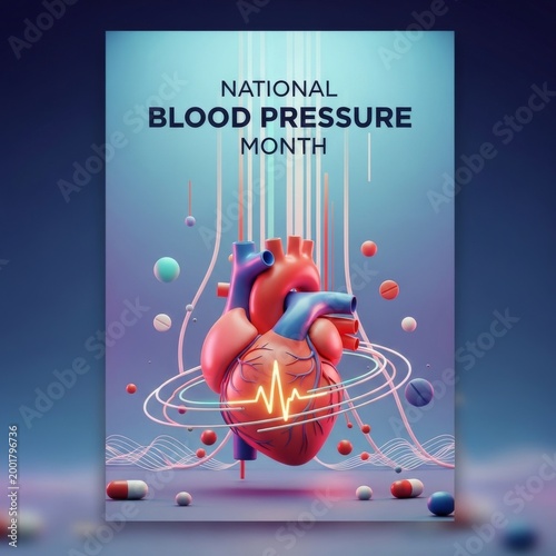 3D heart illustration for National Blood Pressure Month