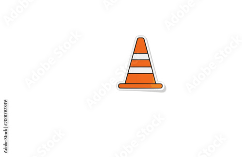 Construction Orange Cone Sticker. Flat Vector Minimalist Road Safety and Traffic Control Icon.
