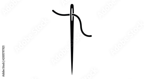 needle with thread silhouette on white background