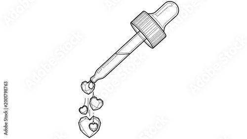 An illustration depicts a dropper releasing heart-shaped drops.