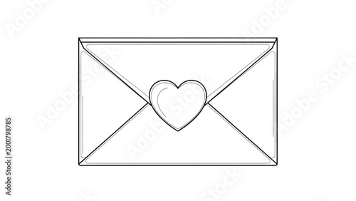 A minimalist line drawing of an envelope with a heart on 2D AutoCAD.