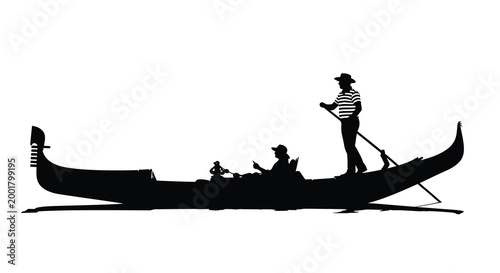 gondola silhouette with passengers and gondolier on white background