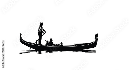 gondola silhouette with passengers and gondolier on white background