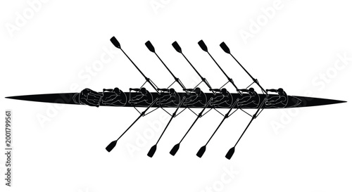 rowers in kayak silhouette on white background