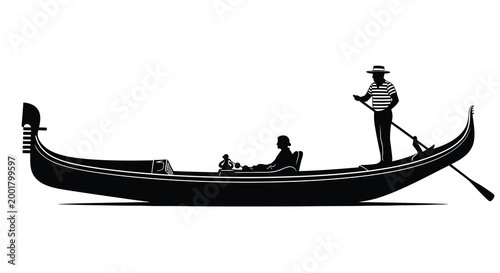 gondola silhouette with passengers and gondolier on white background
