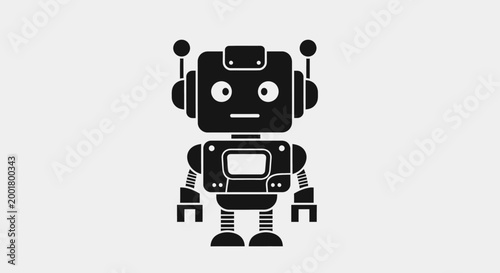 UntitCute robot character illustration, retro cartoon robot design, futuristic technology mascot, minimal black-and-white AI iconled