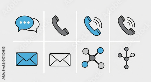 Communication and chemistry icons set.