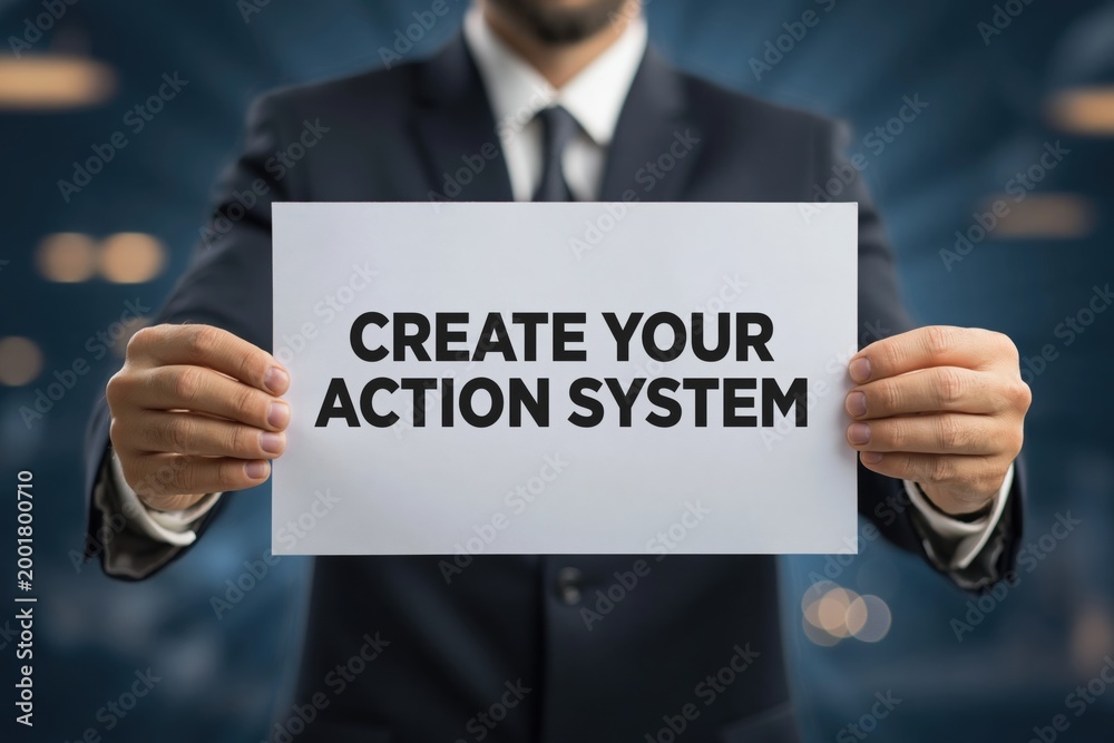 Obraz premium Create Your Action System is the productivity advice on a sign