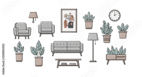 Stylish Living Room Furniture and Decor Arrangement.