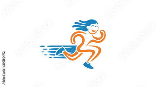 Smiling cartoon woman running fast with motion lines  energetic and dynamic illustration
