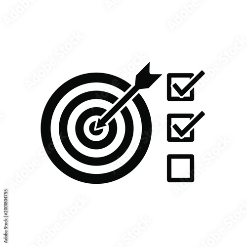 target with arrow hitting bullseye and checkmarks icon on white background high quality professional detailed modern elegant stylish clean crisp