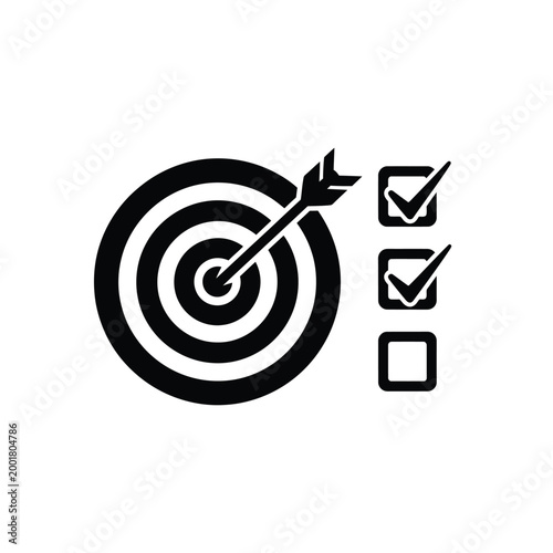 target with arrow hitting bullseye and checklist icon black and white vector high quality professional detailed modern elegant stylish clean
