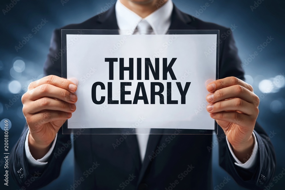 Obraz premium Businessman Holding a Sign with the Message 'Think Clearly'