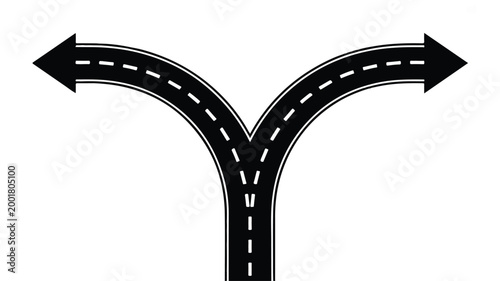 Two roads diverge in opposite directions with arrows  fork in the road