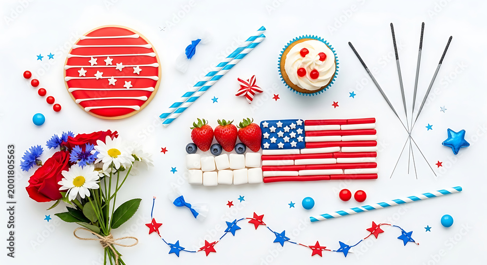 Obraz premium USA Holiday Celebration Food and Decor Flat Lay